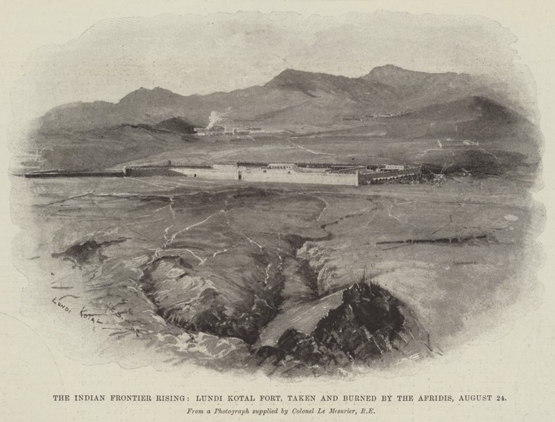 The Indian Frontier Rising, Lundi Kotal Fort, taken and burned by the Afridis, 24 August by Henry Charles Seppings Wright