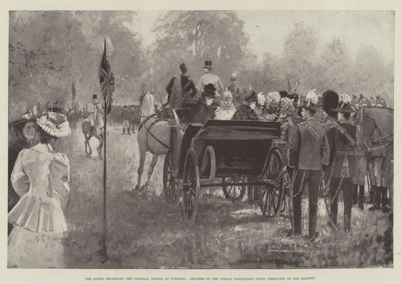 The Queen reviewing the Colonial Troops at Windsor, Officers of the Indian Contingent being presented to Her Majesty by Henry Charles Seppings Wright