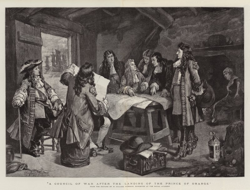A Council of War after the Landing of the Prince of Orange by Henry Gillard Glindoni