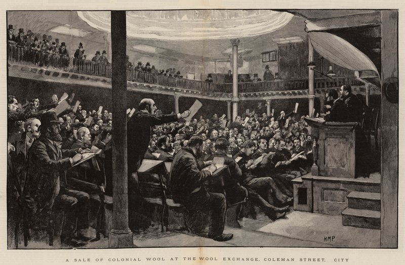 A Sale of Colonial Wool at the Wool Exchange, Coleman Street, City by Henry Marriott Paget