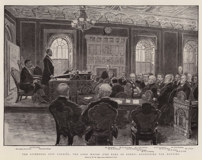 The Liverpool City Council, the Lord Mayor (the Earl of Derby) addressing the Meeting by Henry Marriott Paget