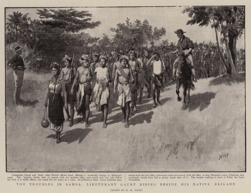 The Troubles in Samoa, Lieutenant Gaunt Riding Beside his Native Brigade by Henry Marriott Paget