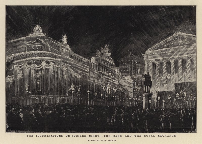 The Illuminations on Jubilee Night, the Bank and the Royal Exchange by Henry William Brewer