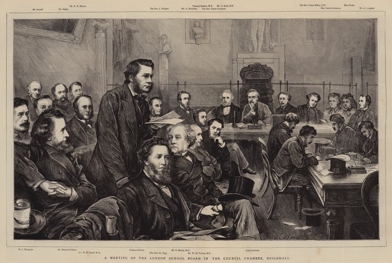 A Meeting of the London School Board in the Council Chamber, Guildhall by Henry Woods
