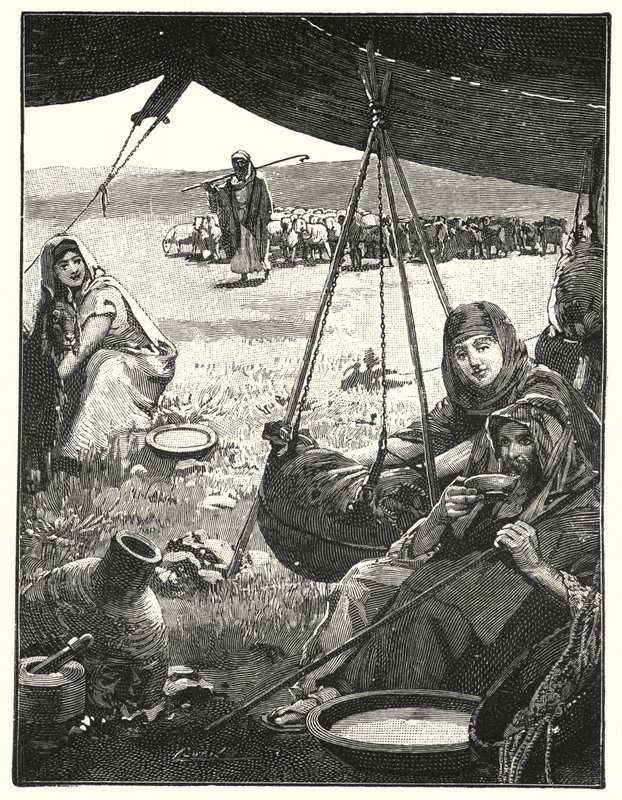 Tent life in the East, churning milk by Henry Andrew Harper