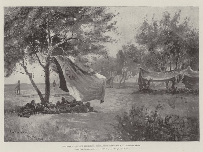 Outposts of Seaforth Highlanders Bivouacking during the Day at Modder River by Henry Charles Seppings Wright