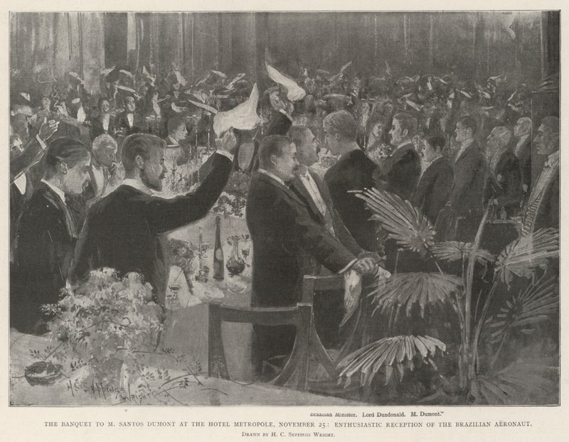 The Banquet to M Santos Dumont at the Hotel Metropole, 25 November, Enthusiastic Reception of the Brazilian Aeronaut by Henry Charles Seppings Wright