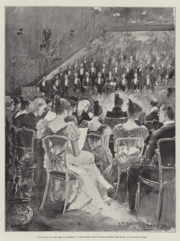 The March of the Men of Harlech, the Welsh Choir Singing before the Queen at Windsor Castle by Henry Charles Seppings Wright