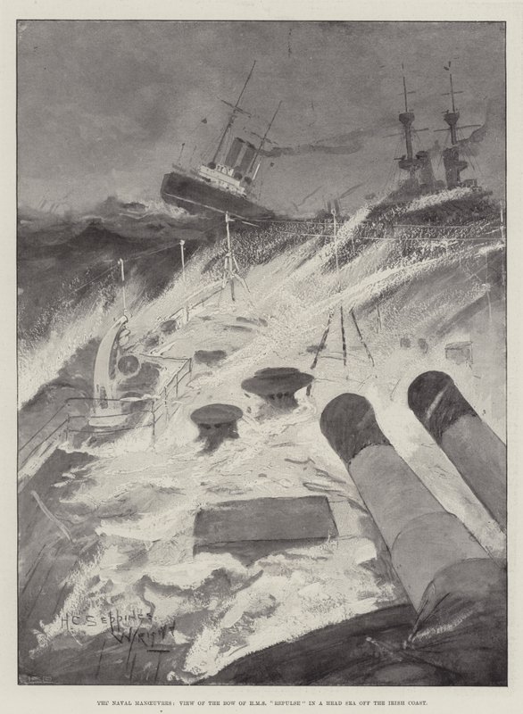 The Naval Manoeuvres, View of the Bow of HMS Repulse in a Head Sea off the Irish Coast by Henry Charles Seppings Wright