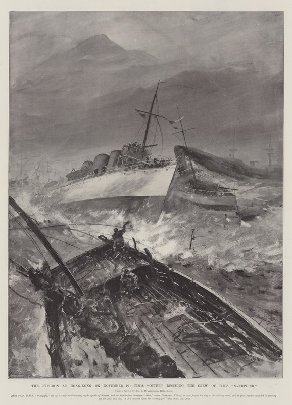 The Typhoon at Hong-Kong on 10 November, HMS Otter rescuing the Crew of HMS Sandpiper by Henry Charles Seppings Wright