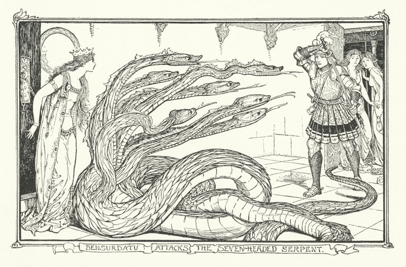 Bensurdatu Attacks the Seven-Headed Serpent by Henry Justice Ford