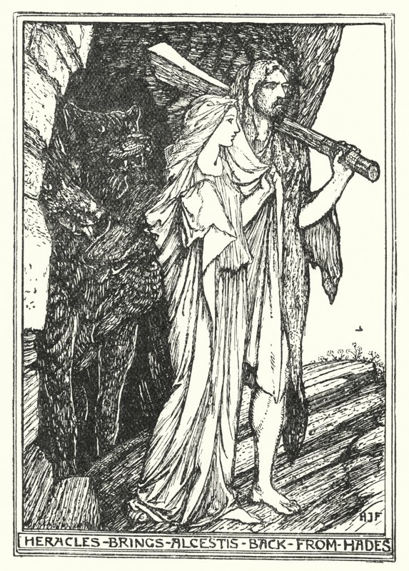 Heracles brings Alcestis back from Hades by Henry Justice Ford