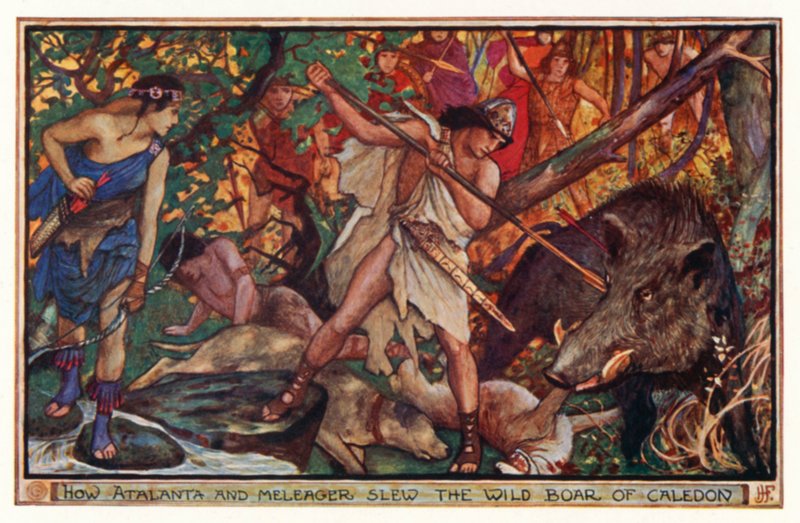How Atalanta and Meleager slew the wild boar of Caledon by Henry Justice Ford