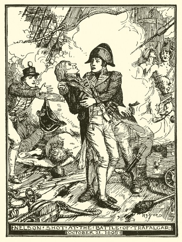 Nelson Shot at the Battle of Trafalgar, October 21, 1805 by Henry Justice Ford