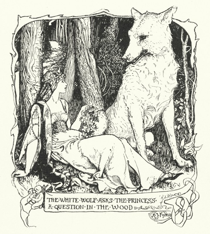 The White Wolf Asks the Princess a Question in the Wood (engraving) by Henry Justice Ford