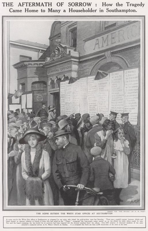 Sinking of The Titanic, The Scene Outside the White Star Offices at Southampton by Henry Marriott Paget