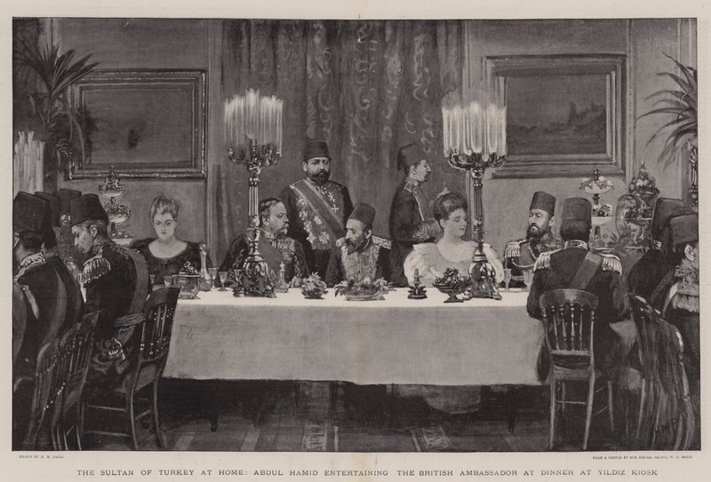 The Sultan of Turkey at Home, Abdul Hamid entertaining the British Ambassador at Dinner at Yildiz Kiosk by Henry Marriott Paget