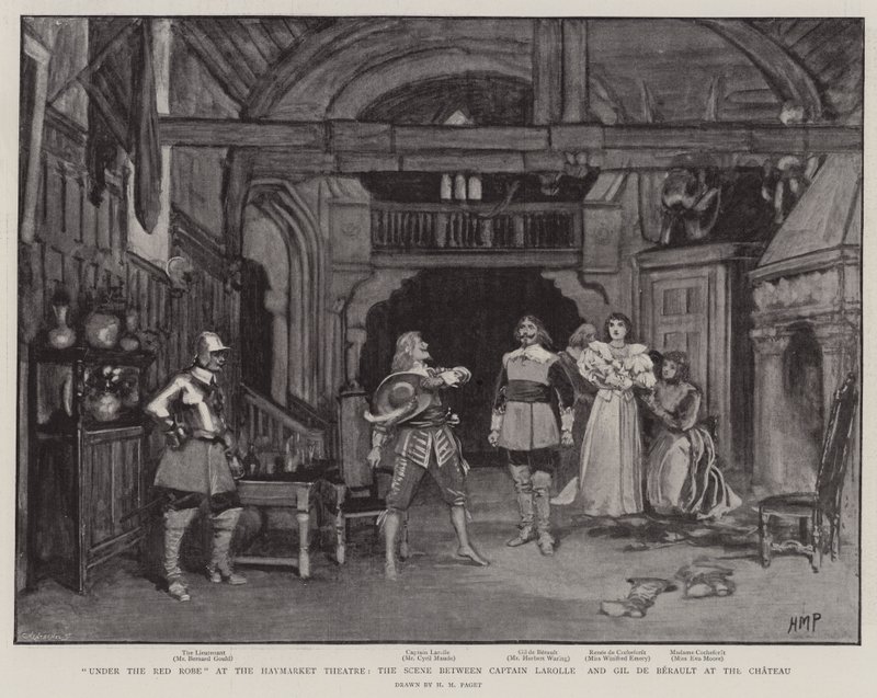 Under the Red Robe at the Haymarket Theatre, the Scene between Captain Larolle and Gil de Berault at the Chateau by Henry Marriott Paget