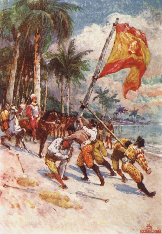 Hoisting the Spanish Flag, the First Flag in Florida by Henry Sandham