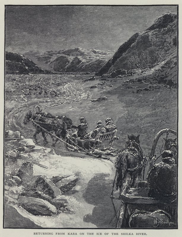 Returning from Kara on the Ice of the Shilka River (lithograph) by Henry Sandham