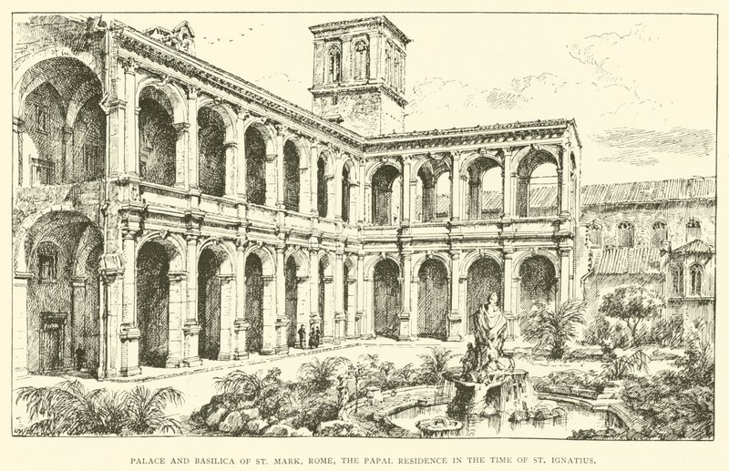 Palace and Basilica of St Mark, Rome, the Papal Residence in the time of St Ignatius (engraving) by Henry William Brewer