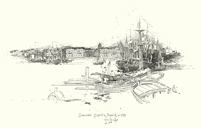 Greenwich Hospital and Shipping, in 1749 by Herbert (after) Railton