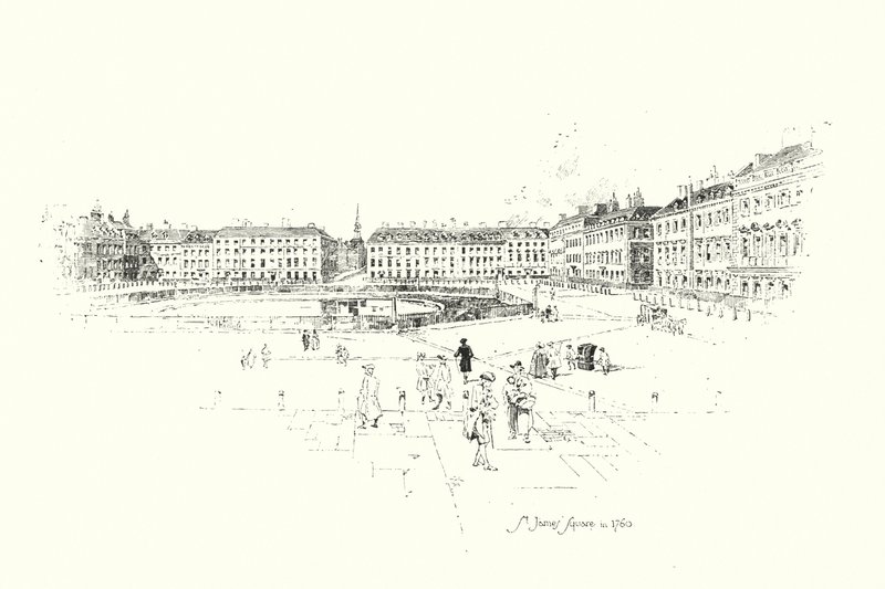 St James’ Square, London, in 1760 by Herbert (after) Railton