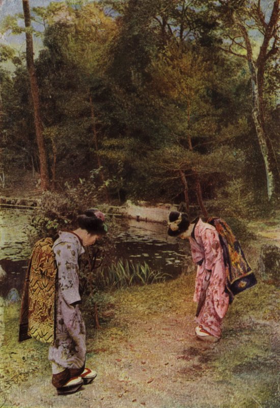 Greetings in the Old Garden at Kinkakuji by Herbert Ponting