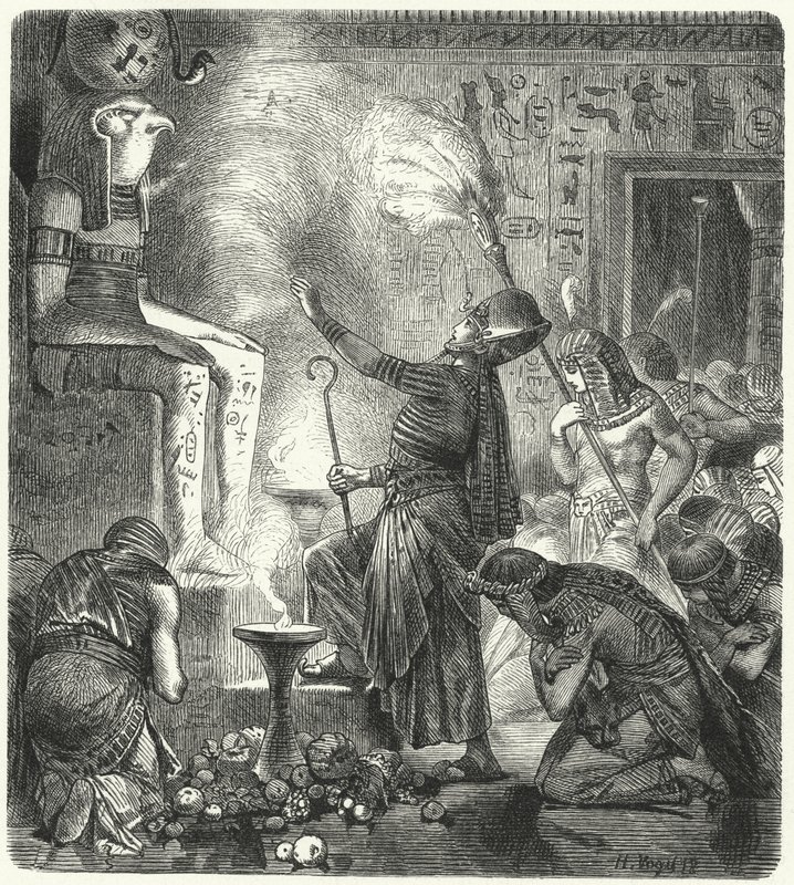 A young Egyptian pharaoh in a temple by Hermann Vogel