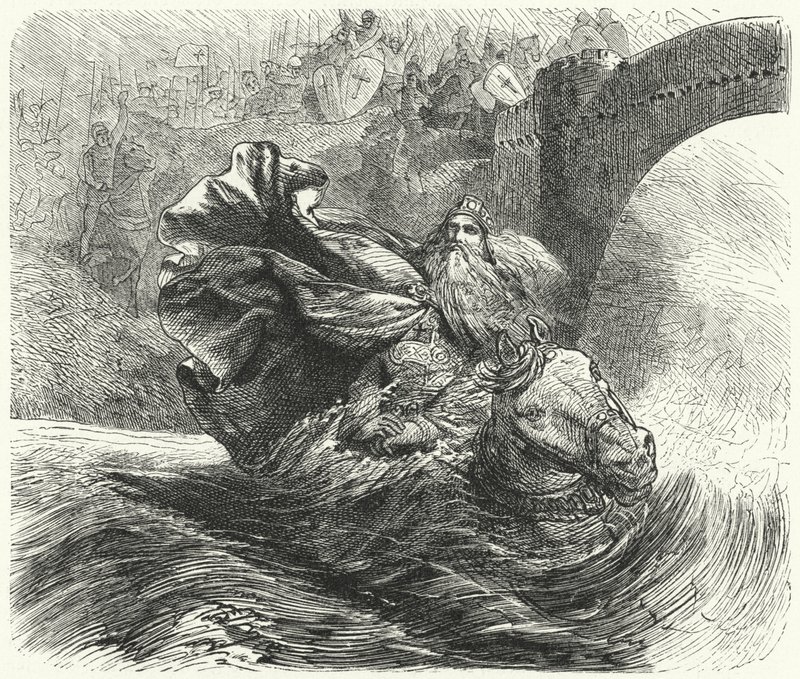 Frederick Barbarossa Drowning in the River Saleph on the Third Crusade, 1190 by Hermann Vogel