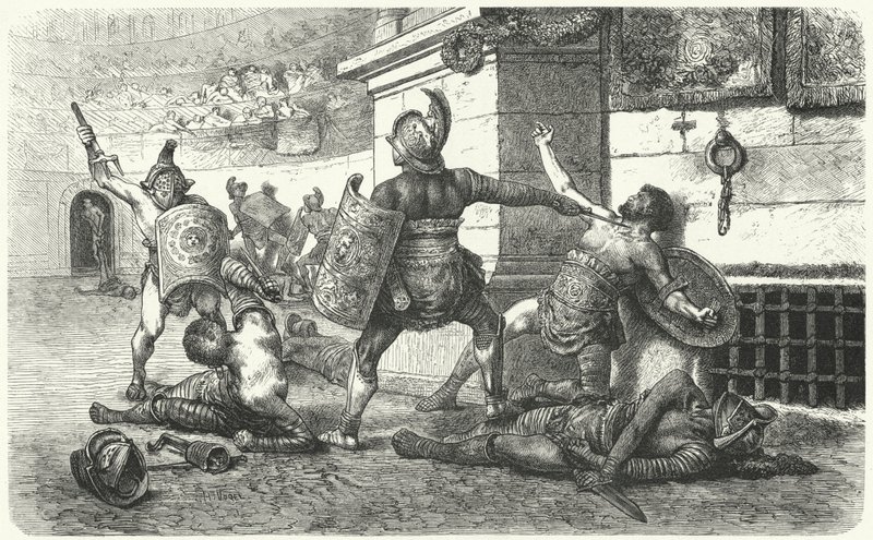 Gladiators Fighting in the Arena in Ancient Rome by Hermann Vogel