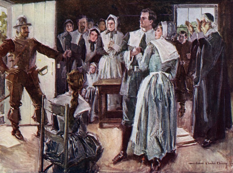 Illustration for The Courtship of Miles Standish by Henry Wadsworth Longfellow by Howard Chandler (after) Christy