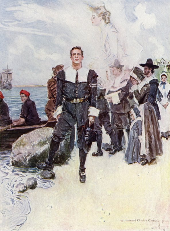 Illustration for The Courtship of Miles Standish by Henry Wadsworth Longfellow by Howard Chandler (after) Christy