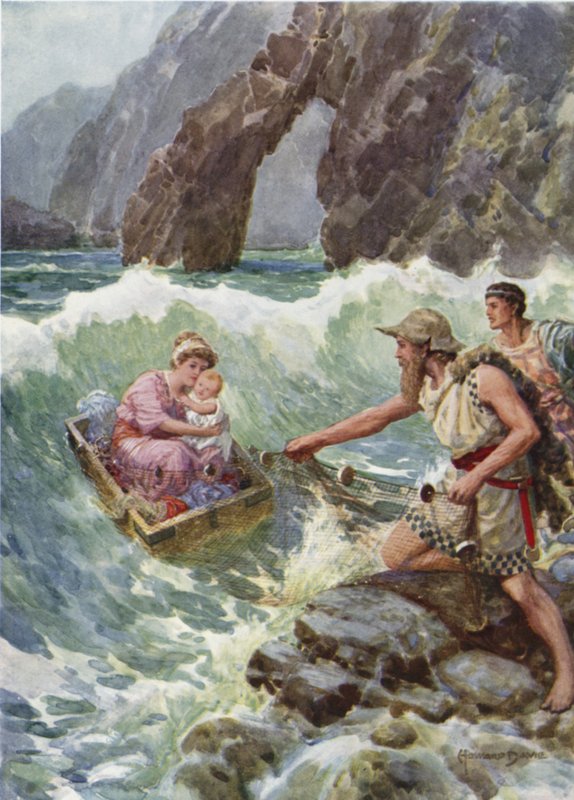 He Drew Her and the Baby Safe Upon a Ledge of Rock, from How Perseus and His Mother Came to Seriphos by Howard Davie