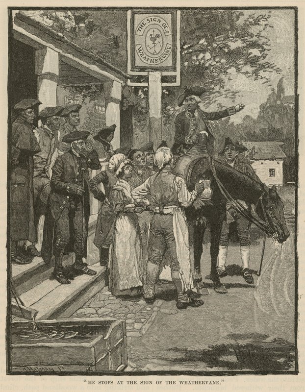 He stops at the Sign of the Weathervane by Howard Pyle