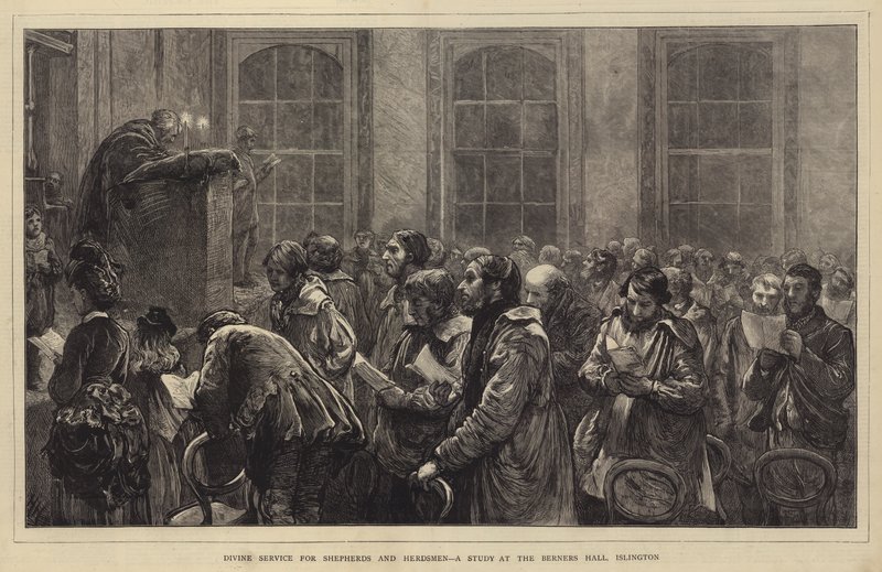 Divine Service for Shepherds and Herdsmen, a Study at the Berners Hall, Islington by Hubert von Herkomer