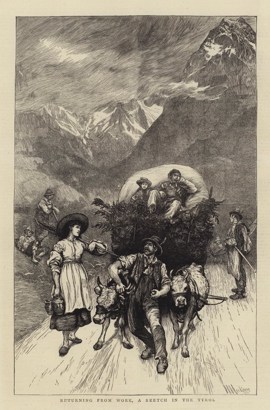 Returning from Work, a Sketch in the Tyrol by Hubert von Herkomer
