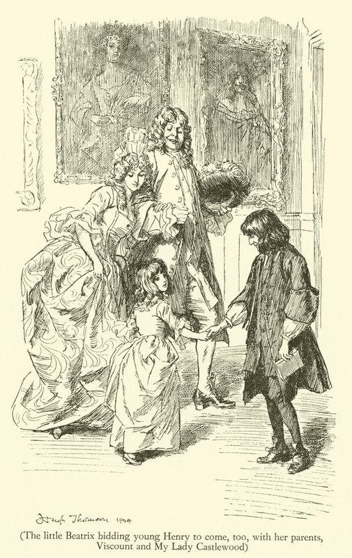 The Little Beatrix Bidding Young Henry to Come, Too, with Her Parents, Viscount and My Lady Castlewood by Hugh Thomson