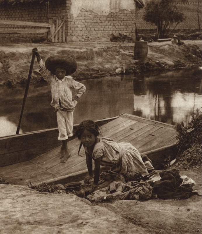 Mexico: Ixtacalco, Indigenous Children Washing Clothes, D.F. by Hugo Brehme