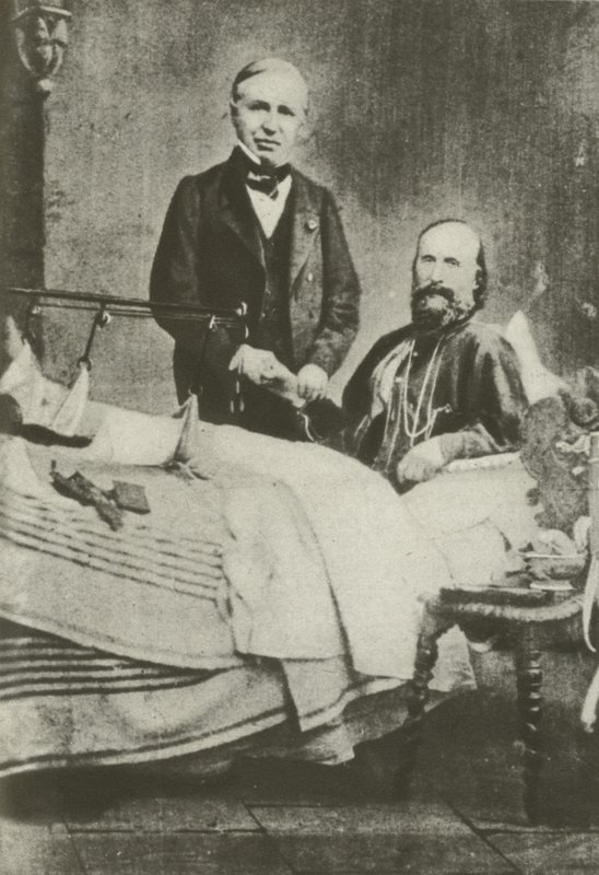 Garibaldi, wounded in battle, with his doctor by Italian Photographer