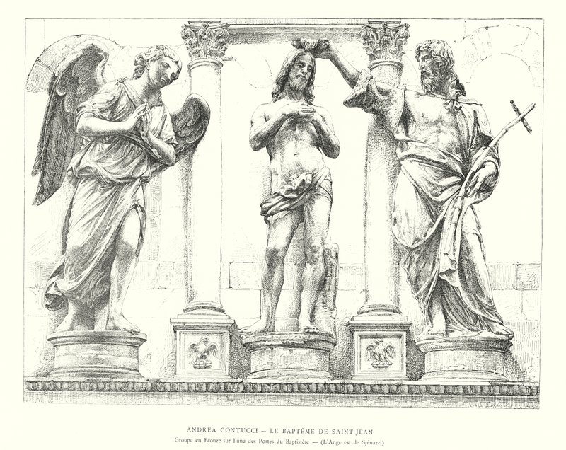 Andrea Contucci, The Baptism of Saint John, Bronze Group on One of the Baptistery Doors, The Angel by Spinazzi (engraving) by Italian School