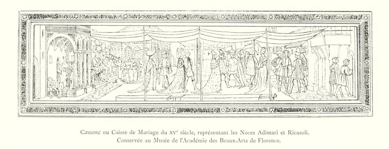 Cassone or Marriage Chest of the 15th Century, Representing the Adimari and Ricasoli Wedding, Preserved at the Museum of the Academy of Fine Arts of Florence by Italian School