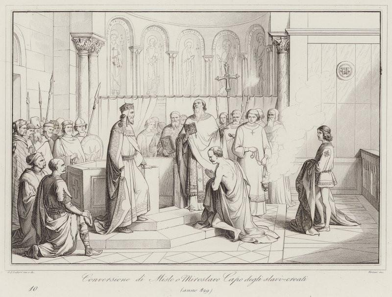 Conversion of Mislo or Miroslavo, Chief of the Slavic-Croats, 829 by Italian School