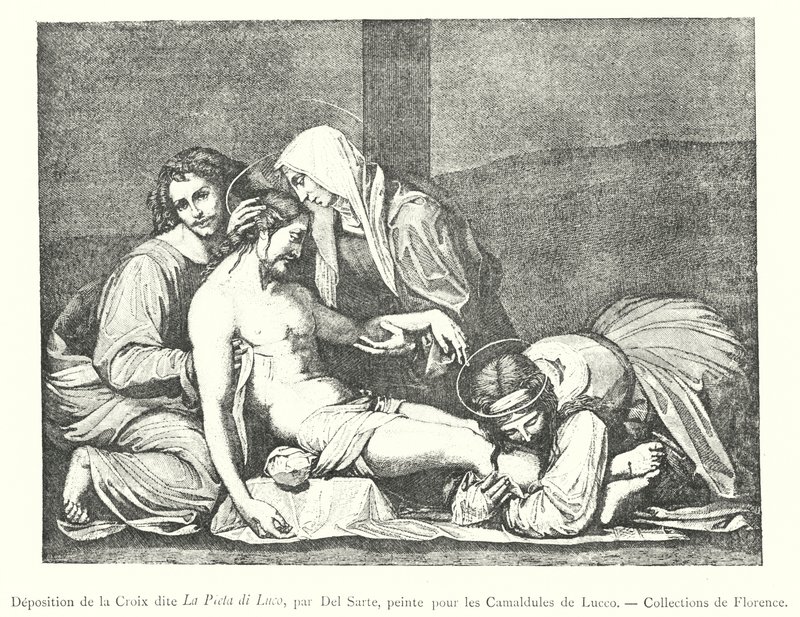 Deposition from the Cross known as The Pieta of Luco, by Del Sarto, painted for the Camaldolese of Lucco, Collections of Florence (engraving) by Italian School