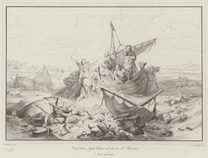 Defeat of the Huns at the port of Albiola, 903 by Italian School