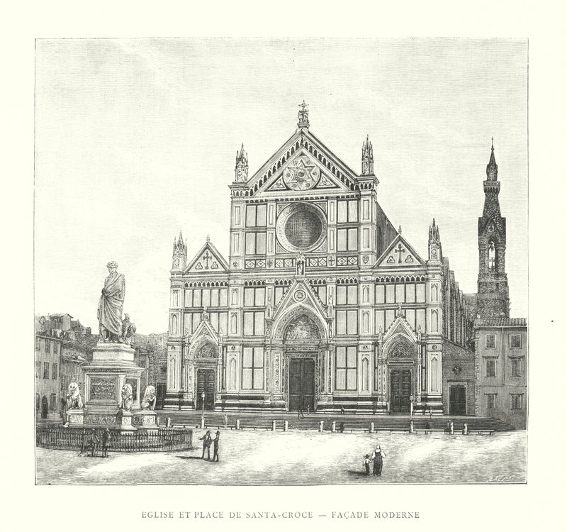 Church and Square of Santa Croce, Modern Facade (engraving) by Italian School