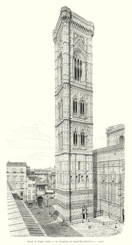 Giotto and Taddeo Gaddi, The Campanile of Santa Maria del Fiore (engraving) by Italian School