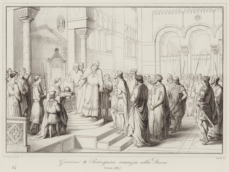 Giovanni II Partecipazio renounces the Duchy, 887 by Italian School