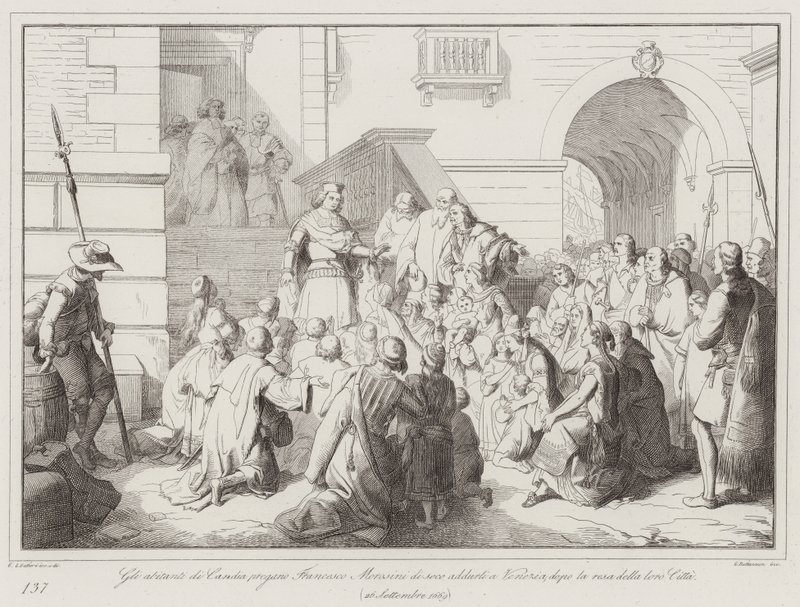 The Inhabitants of Candia Beg Francesco Morosini to Take Them to Venice After the Surrender of Their City by Italian School