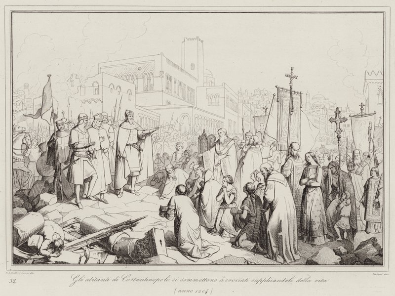 The inhabitants of Constantinople submit to the crusaders begging for their lives by Italian School